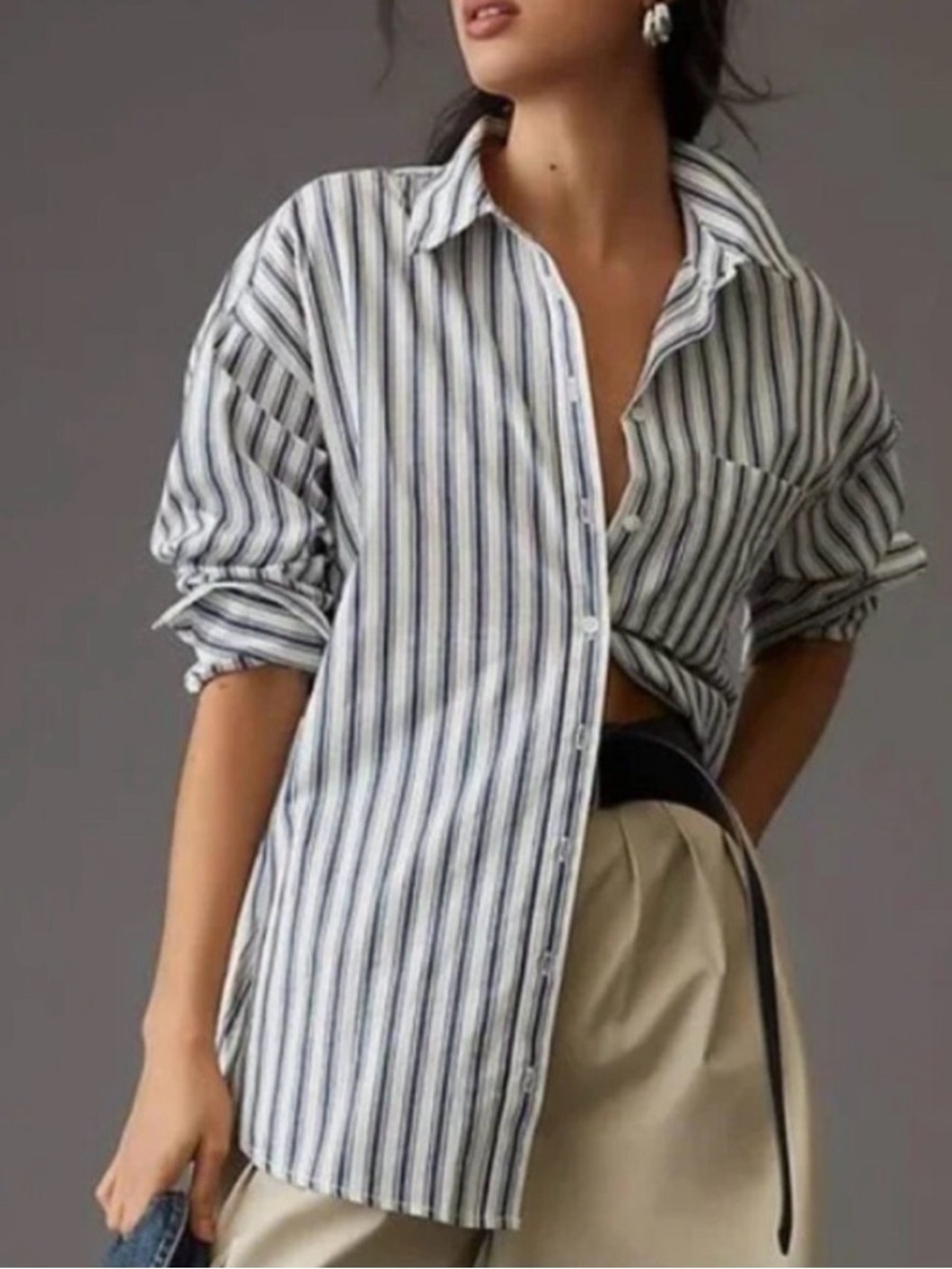 Anthropologie Maeve White and Navy Striped Button-Down